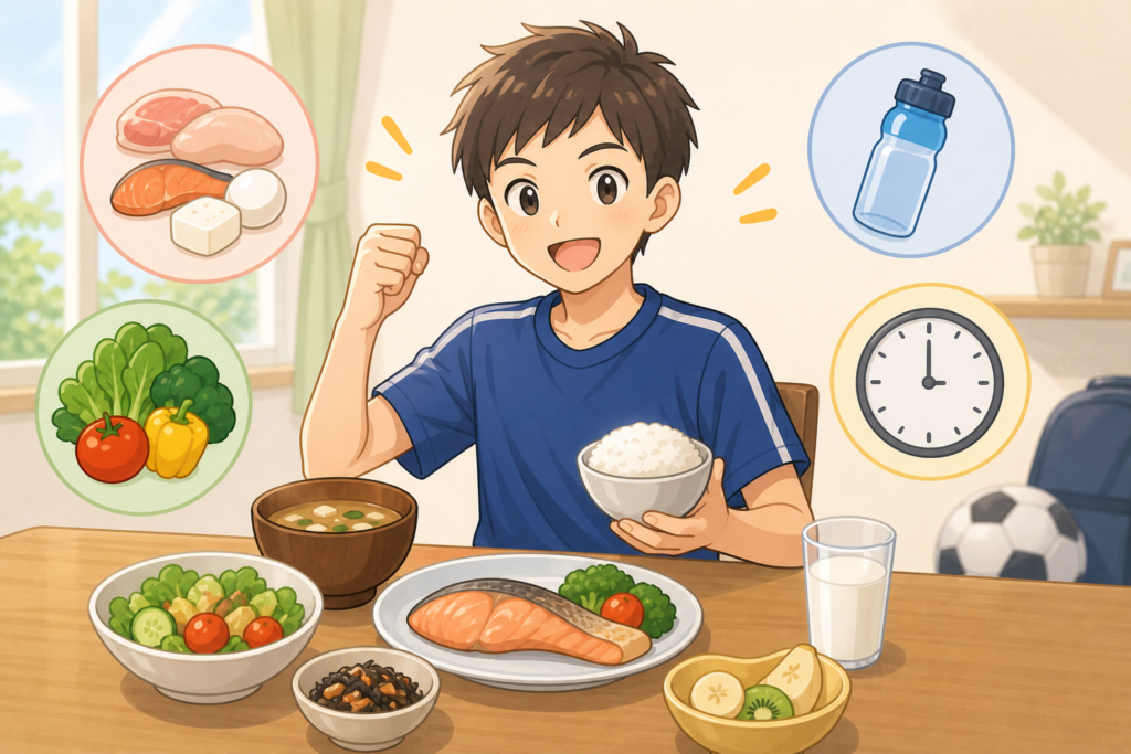 食事で体づくりをしている様子。